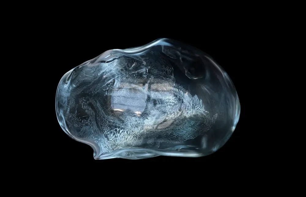 Blown glass cocoon, engraved leather texture, Material Mutation