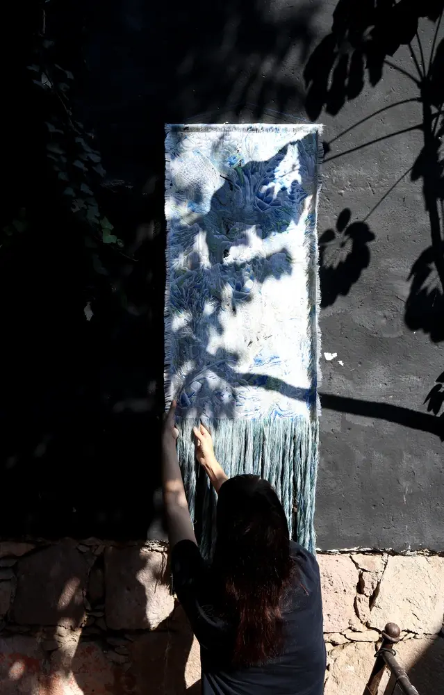 Coco Brun, fringed tapestry, artist residency in Morelia