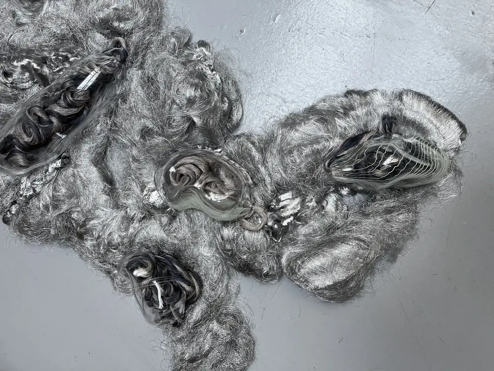 Exotic Exodus exhibition, metal fibers, glass cocoon, Lake Como